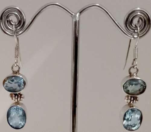 925 STERLING SILVER BLUE TOPAZ HANDMADE EARRINGS