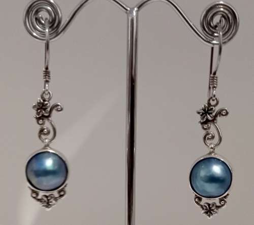 925 STERLING SILVER TURQUOISE MABE PEARL DROP EARRINGS