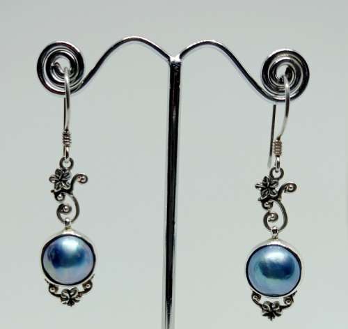 925 STERLING SILVER TURQUOISE MABE PEARL DROP EARRINGS