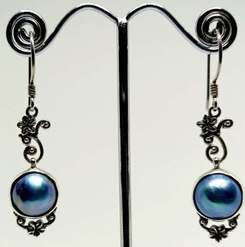 925 STERLING SILVER TURQUOISE MABE PEARL DROP EARRINGS