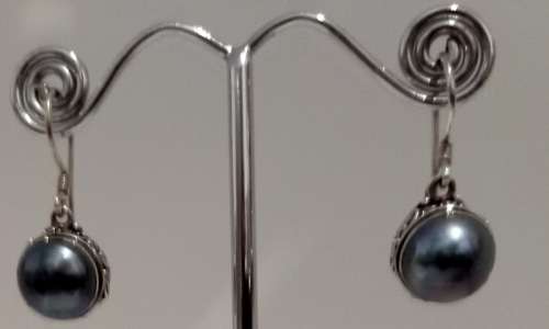 925 STERLING SILVER BLUE MABE PEARL DROP EARRINGS