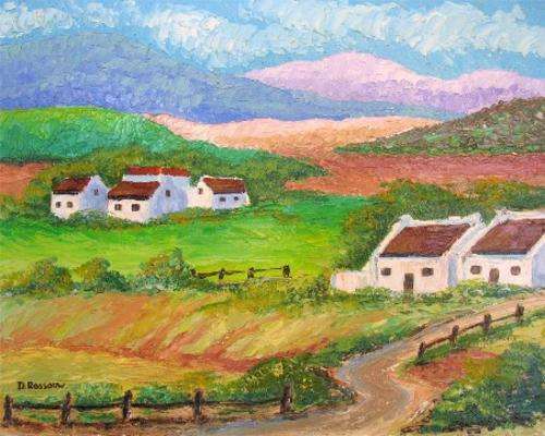SA Artist Dirk Rossouw  Oil with palette knife "Durbanville Hills"