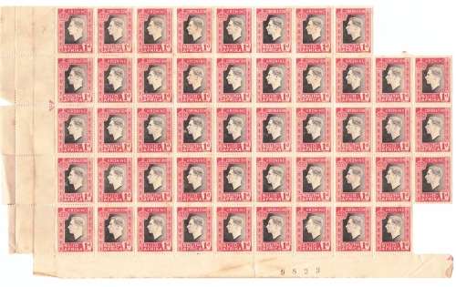 1937 KGVI coronation 1/2d and 1d partial sheets  x2