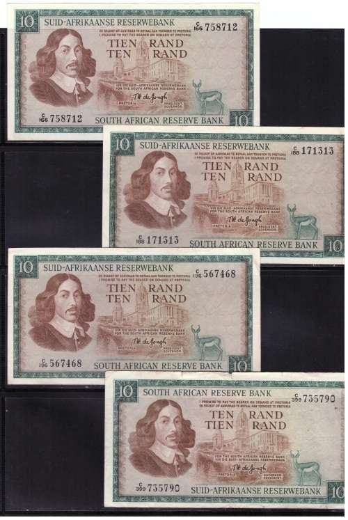 SA NOTES R10 x 4 T.W de JONGH SELECTION FINE USED (CIRCULATED) 1 BID FOR ALL 4 !
