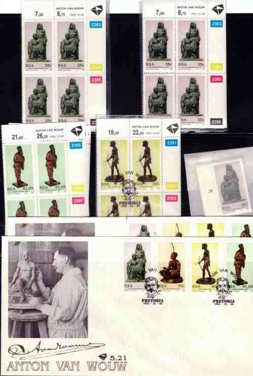 RSA 1992 SCULPTURES COMBO ( FULL SHEET SET , CONTROLS , UNIQUE FDCS AND M/S)