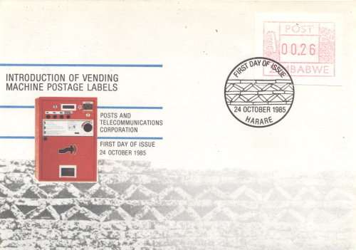 ZIMBABWE 1985 INTRO OF VENDING MACHINE LABELS FDC