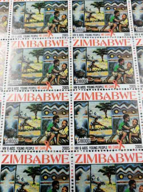 Zimbabwe CV £210 !! -  2005 AIDS Campaign $18 000 sheets x 7