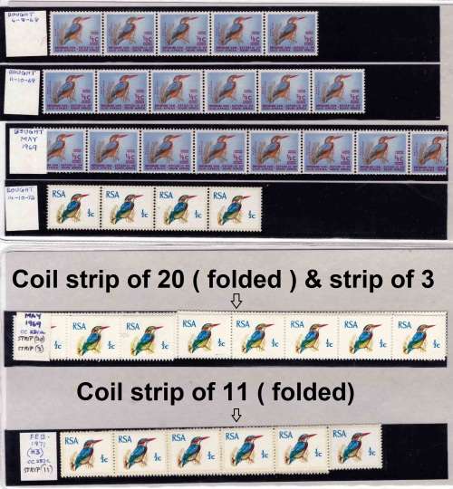 RSA 1969 Coil strips MNH ( Various lengths up to 20 )  see images