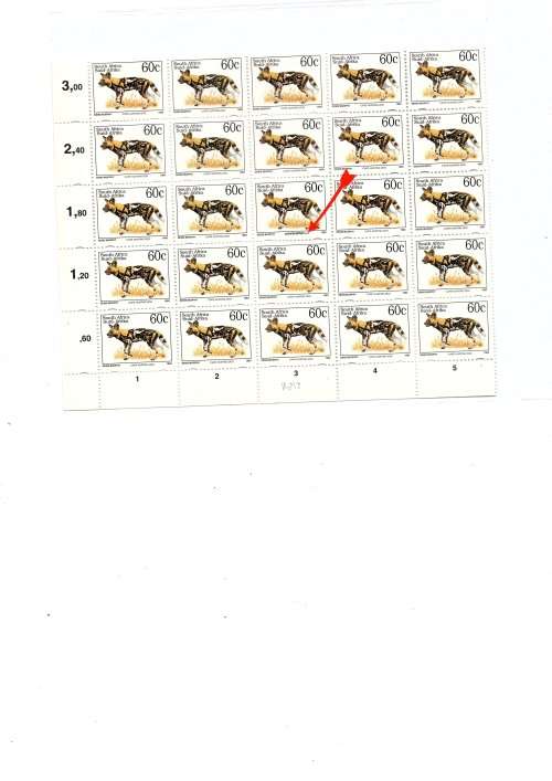 SOUTH AFRICA 3 X CORNER BLOCKS 60C WILD DOG WITH SUPER IMPOSED LATIN VARIETY CV R 975.00 !