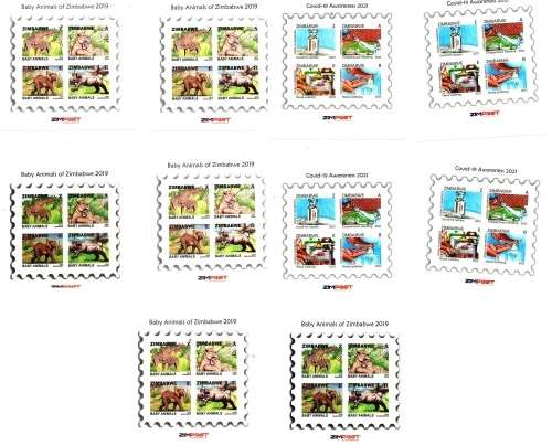 10 x Modern Zim Imperf MNH sheetlets ( baby animals, covid awareness) see scans