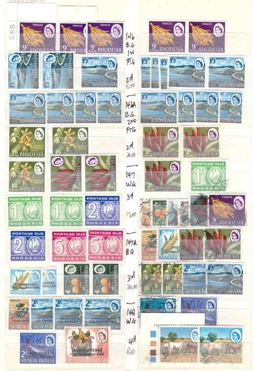 Rhodesias Definitives dealers bulk clearance - mostly UMM - see 5 scans