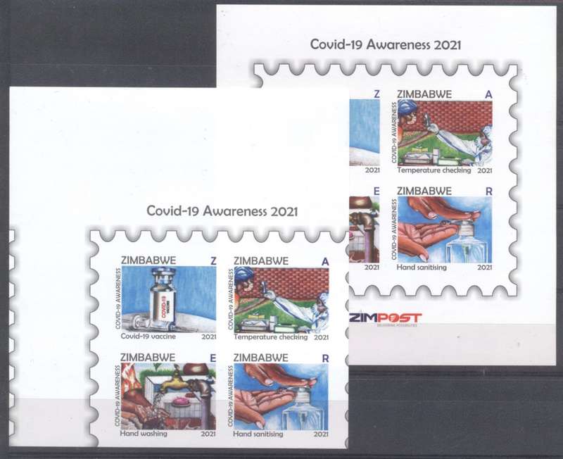 Zimbabwe 2021 Covid Minisheet Variety - Large Miscut & Normal imperf - superb
