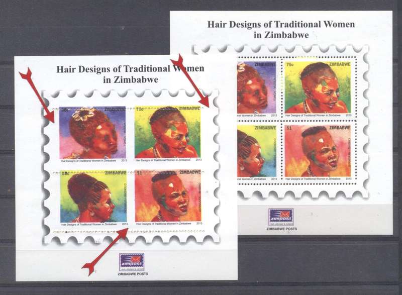 Zimbabwe 2013 Hair Designs Variety Sheetlet - missing / incorrect perfs + Normal - Superb