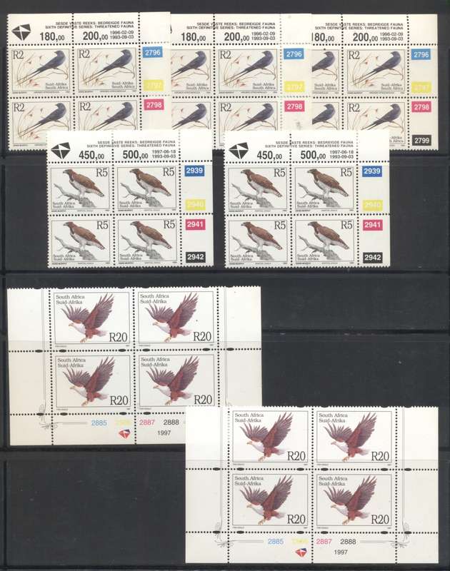 RSA 6th definitives Wildlife collection of Superb controls to R20 - different dates - see 5 scans