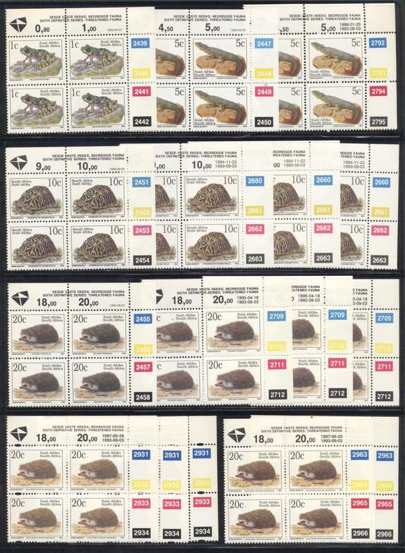 RSA 6th definitives Wildlife collection of Superb controls to R20 - different dates - see 5 scans