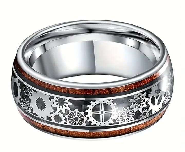 Mechanical Gear Wood Grain Steam Punk Style Ring