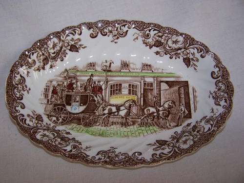 Vintage Hand-Engraved & Decorated Johnson Bros. 'Coaching Scene' Oval Dish, Made in England
