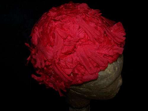 Vintage Swan Creation 'A Popular Miss World' Hat, Decorated With Artificial Red Flowers.