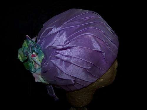Vintage Lavender Hat Decorated With A Material Flower