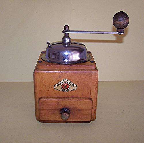 Wooden Coffee Grinder with Bakelite Drawer Made by Dienes, Germany.