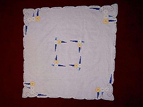 Hand Appliqued and Embroidered Vintage Table Cloth With A Scalloped Border.