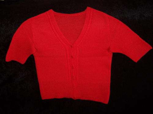 1970s Cardigan. Hand Knitted Short-Sleeved 1970s Red Cardigan. Size M