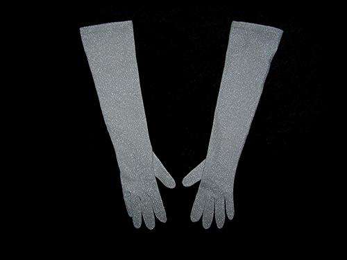 Gloves. Elegant Vintage Elbow Length Dorelle Silver Gloves. Size 7 1/2.