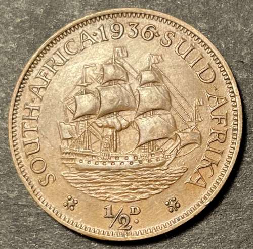 Excellent 1936 SA 1/2 penny coin (CV in EF  R600)