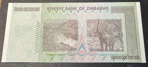 Zimbabwe 50 trillion dollar banknote - probably UNC - I cannot find any folds, creases or pin-holes.
