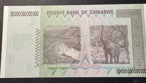Zimbabwe 50 trillion dollar banknote - probably UNC - I cannot find any folds, creases or pin-holes.