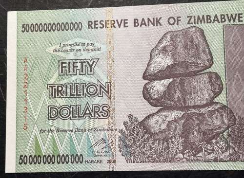 Zimbabwe 50 trillion dollar banknote - probably UNC - I cannot find any folds, creases or pin-holes.