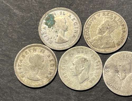 Lot of 5 SA silver 3 pence coins