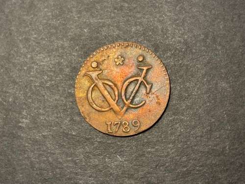 Nice 1789 VOC 1 duit copper coin - Double Struck Error