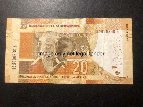 R20 L Kganyago banknote fancy serial number - JB 5000830 B