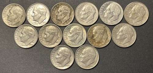 Set of 13 USA dimes - as per photo