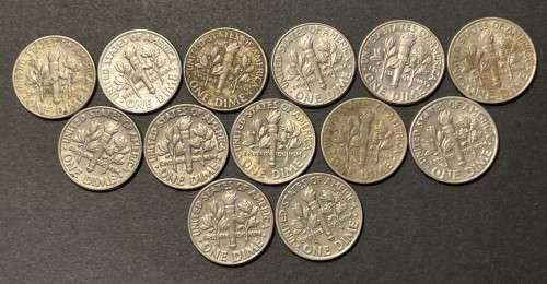 Set of 13 USA dimes - as per photo