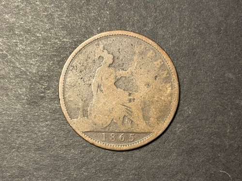1865 British old copper 1 penny coin