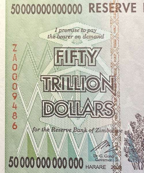 Zimbabwe 50 Trillion dollar REPLACEMENT banknote - 2008 Hyperinflation - Gem Crisp UNC