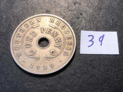 1939 Holed Rhodesian 1 penny coin - King George VI