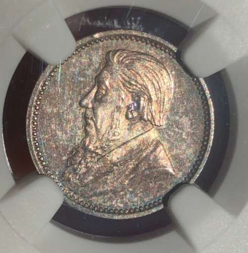 Scarce 1897 ZAR Silver tickey (3d) NGC graded MS62 - Nice toning