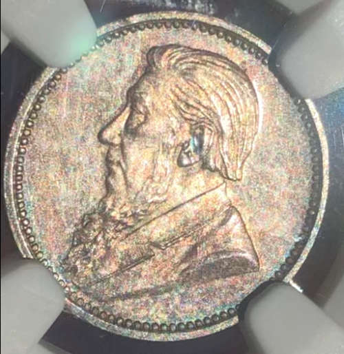 Scarce 1897 ZAR Silver tickey (3d) NGC graded MS62 - Nice toning