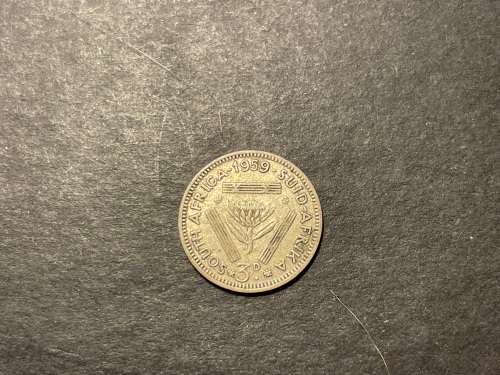 1959 SA silver 3 pence coin