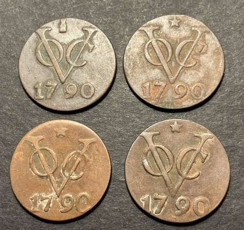 Excellent 1790 VOC copper 1 duit coins - 2 available