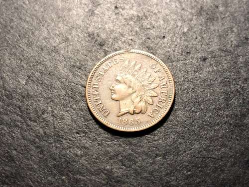 Error 1865 USA Indian head 1 cent coin - Cracked die error on the reverse