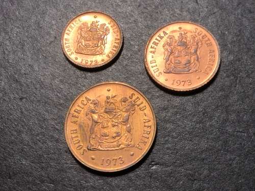 1973 UNC copper coin set - 2 cent, 1 cent and 1/2 cent