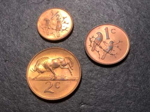 1973 UNC copper coin set - 2 cent, 1 cent and 1/2 cent