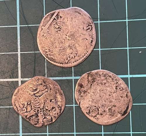 Set of 3 old 1600s silver 2 stuiver coins