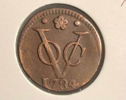 Very nice genuine 1734 VOC 1 duit copper coin