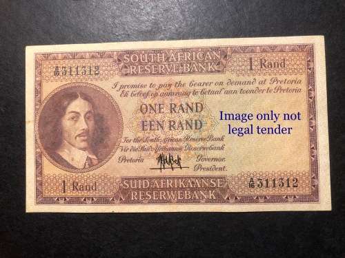Crisp 1961 E/A MH de Kock large R1 banknote - No pinholes or edge tears