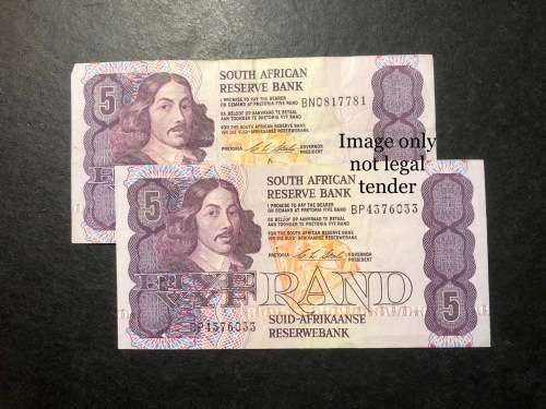 Set of 2 1990 CL Stals First issue R5 banknotes